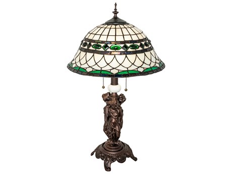 Meyda Tiffany Roman Mahogany Bronze Glass Buffet Lamp