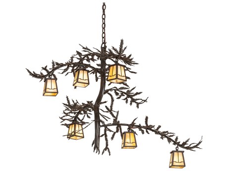 Meyda Pine Branch Valley View 6-Light Oil Rubbed Bronze Glass Tiffany Lantern Chandelier