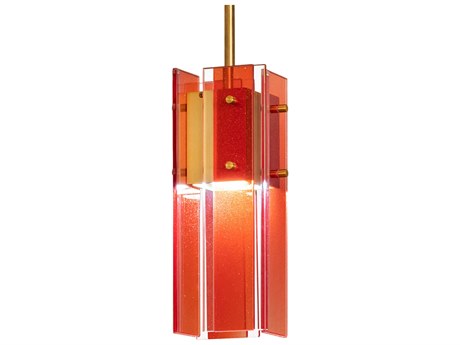 Meyda Shutter 1-Light Ruby Gold Red Glass LED Geometric Mini Pendant