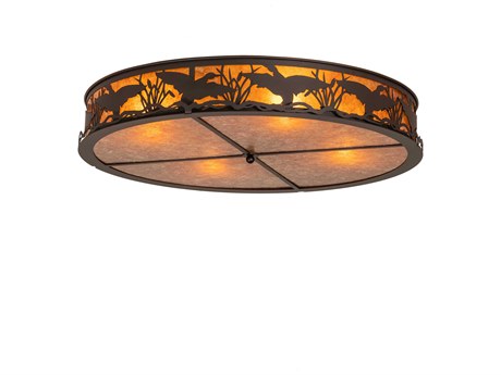 Meyda Ducks In Flight 4-Light Oil Rubbed Bronze Yellow Glass Round Flush Mount