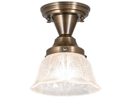 Meyda Revival 1-Light Antique Brass Glass Bell Semi Flush Mount