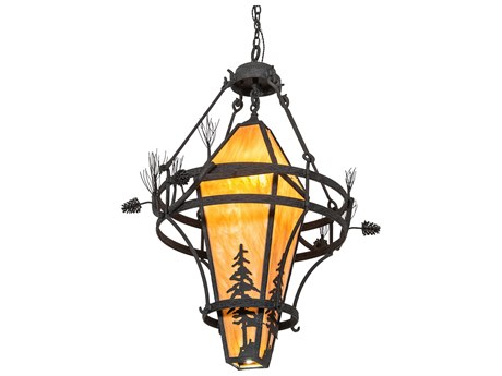 Meyda Lone Pine 4-Light Black Glass Pendant