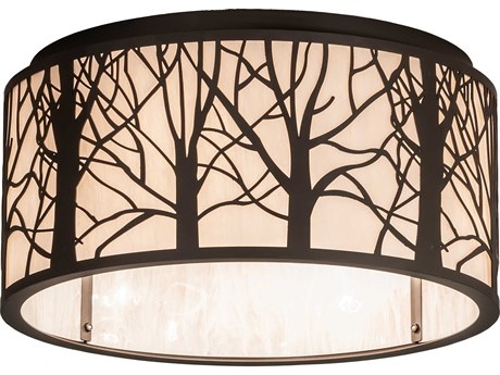 Meyda Branches 4-Light Oil Rubbed Bronze Glass Drum Flush Mount