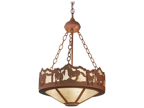 Meyda Running Horses 3-Light Rust Brown Glass LED Bowl Pendant