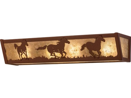 Meyda Running Horses 4-Light Rust Brown Glass LED Vanity Light