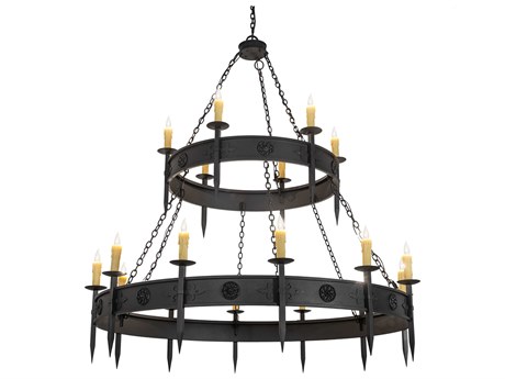 Meyda Calandra 18-Light Wrought Iron Bronze Candelabra Tiered Chandelier