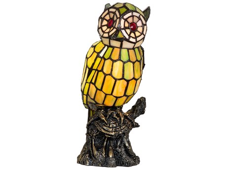 Meyda Owl Ruby Green Red Table Lamp