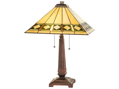 Meyda Diamond Band Mission Mahogany Bronze Glass Tiffany Table Lamp
