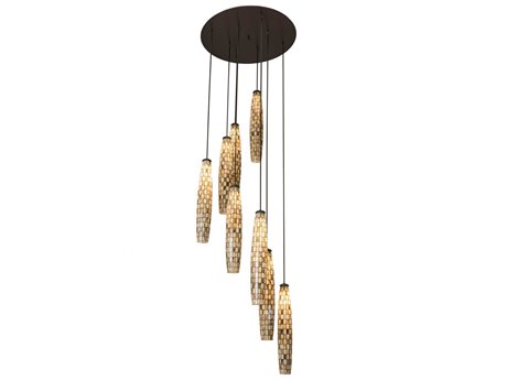 Meyda 8-Light Timeless Bronze Glass Tiffany Cylinder Pendant