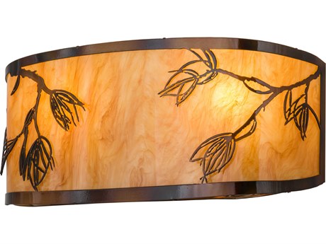 Meyda Mountain Pine 2-Light Transparent Copper Glass Wall Sconce