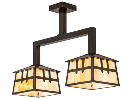 Meyda Stillwater 2-Light Craftsman Brown Glass Lantern Island Pendant
