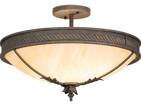 Meyda Hoja 2-Light Antique Brown Glass Bowl Semi Flush Mount
