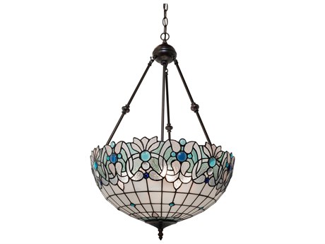 Meyda Angelica 3-Light Mahogany Bronze Blue Glass Tiffany Bowl Pendant