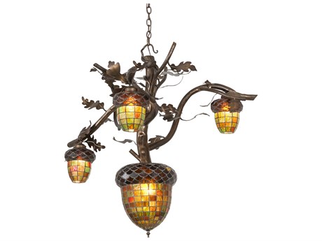 Meyda Acorn 4-Light Antique Copper Glass Tiffany Bell Chandelier