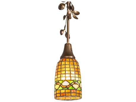 Meyda Tiffany 1-Light Antique Copper Glass Bell Mini Pendant