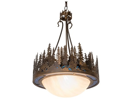 Meyda Tall Pines 4-Light Antique Copper Glass Bowl Pendant