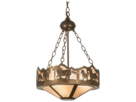 Meyda Running Horses 3-Light Antique Copper Glass Bowl Pendant