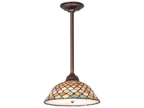 Meyda Tiffany Fishscale 1-Light Mahogany Bronze Glass Dome Mini Pendant