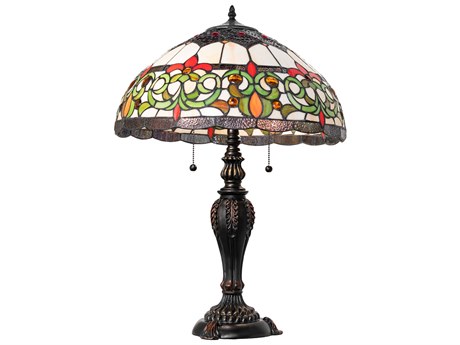 Meyda Creole Mahogany Bronze Ruby Green White Glass Tiffany Buffet Lamp