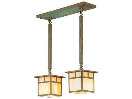 Meyda Hyde Park T Mission 2-Light Verdigris Green Glass Island Pendant