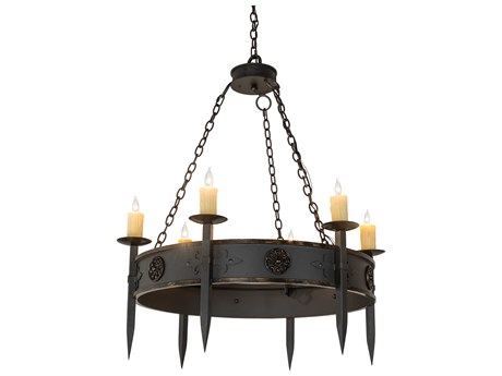 Meyda Calandra 6-Light Wrought Iron Antique Brass Gloss Bronze Candelabra Chandelier