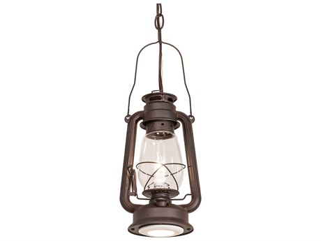 Meyda Miners Lantern 1-Light Rust Bronze Glass LED Mini Pendant