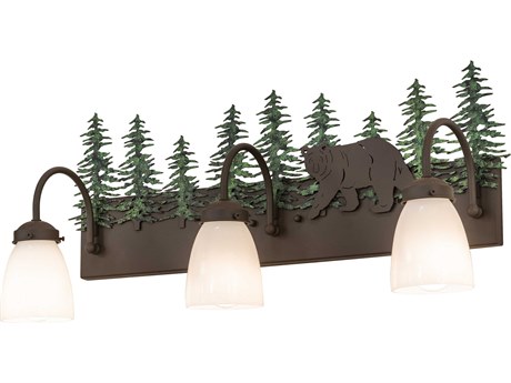 Meyda Lone Bear 3-Light Timeless Bronze Glass Vanity Light