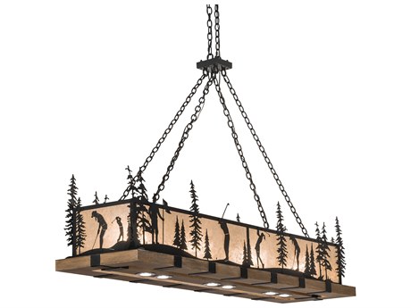 Meyda 4-Light Blackwash Faux Walnut Wood Glass LED Island Pendant