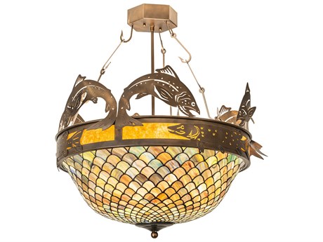 Meyda Catch Of The Day 4-Light Timeless Bronze Glass Tiffany Bowl Semi Flush Mount