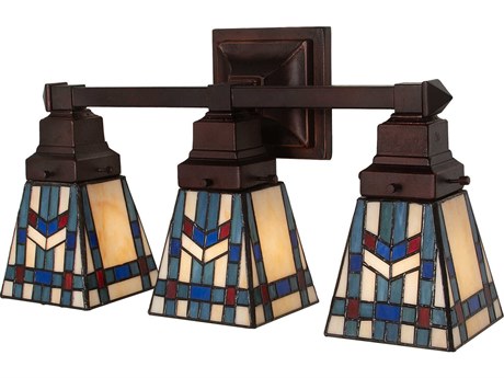 Meyda Prairie Wheat 3-Light Mahogany Bronze Glass Tiffany Vanity Light