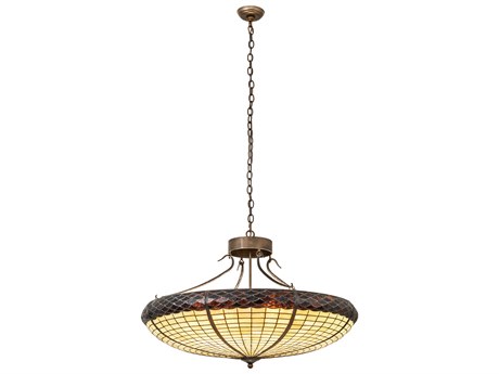 Meyda Greenbriar Oak 6-Light Antique Copper Glass Bowl Pendant