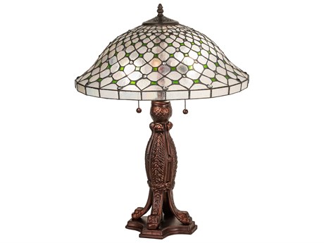 Meyda Diamond & Jewel Mahogany Bronze Green Clear Glass Tiffany Buffet Lamp