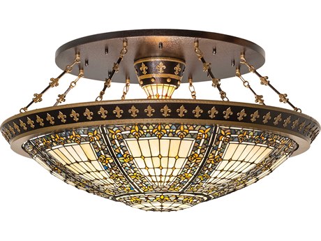 Meyda Fleur-de-lis 10-Light Copper Vein Nu Gold Glass LED Bowl Semi Flush Mount