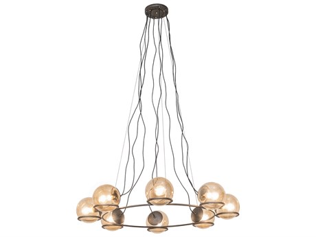 Meyda 8-Light Blackened Steel Glass Globe Round Chandelier