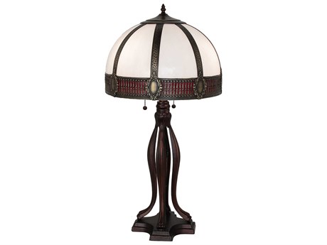 Meyda Gothic Mahogany Bronze Ruby White Iridescent Glass Buffet Lamp