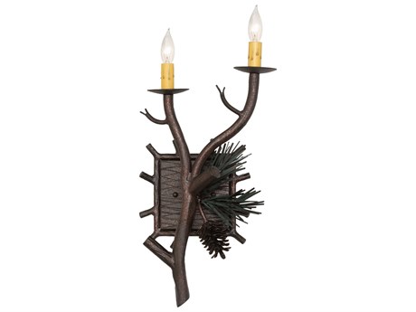 Meyda Pinewood 2-Light Copper Rust Olive Green Wall Sconce