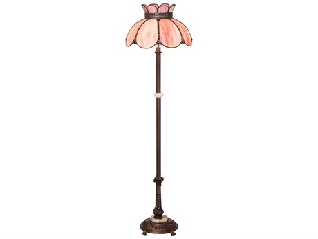 Meyda Anabelle Craftsman Brown Mahogany Bronze Pink Iridescent Glass Tiffany Floor Lamp