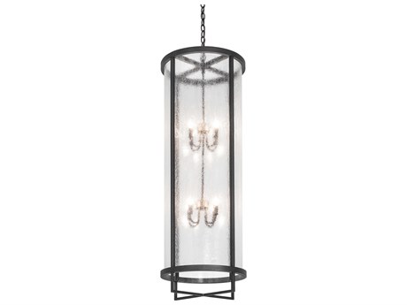 Meyda 8-Light Old Wrought Iron Black Glass Cylinder Pendant