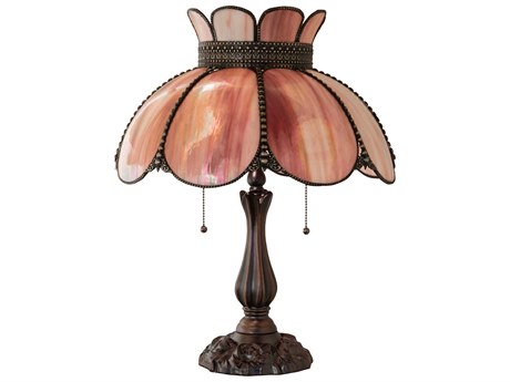 Meyda Anabelle Mahogany Bronze Pink Iridescent Glass Table Lamp