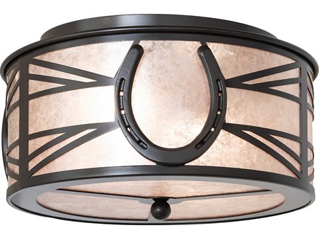 Meyda Horseshoe 2-Light Timeless Bronze Drum Flush Mount