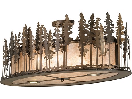 Meyda Tall Pines 6-Light Antique Copper Glass Semi Flush Mount