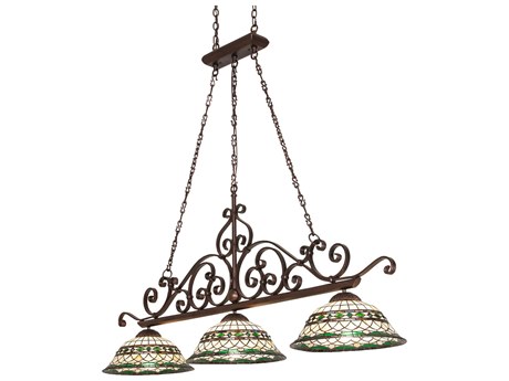 Meyda Tiffany Roman 3-Light Mahogany Bronze Glass Dome Island Pendant