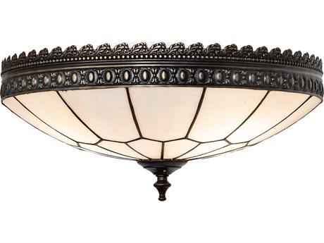Meyda Vincent Honeycomb 3-Light Antique Brass Glass Bowl Flush Mount