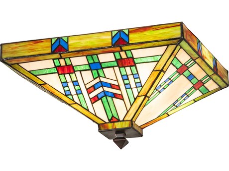 Meyda Prairie Wheat 4-Light Mahogany Bronze Glass Tiffany Empire Flush Mount
