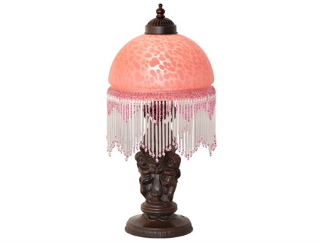 Meyda Roussillon Cherub Mahogany Bronze Cranberry Glass Table Lamp with Shade