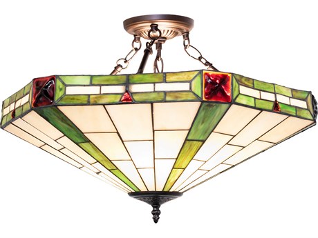 Meyda Wilkenson 3-Light Ruby Green Beige Off White Semi Flush Mount