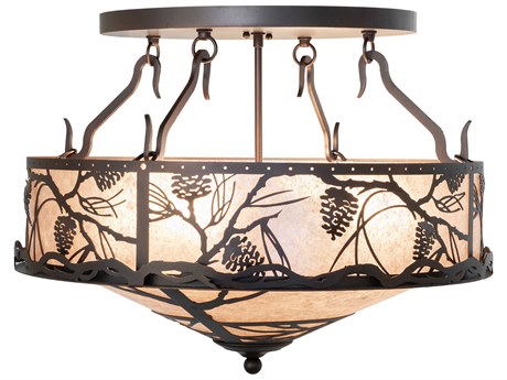 Meyda Whispering Pines 4-Light Mahogany Bronze Glass Semi Flush Mount
