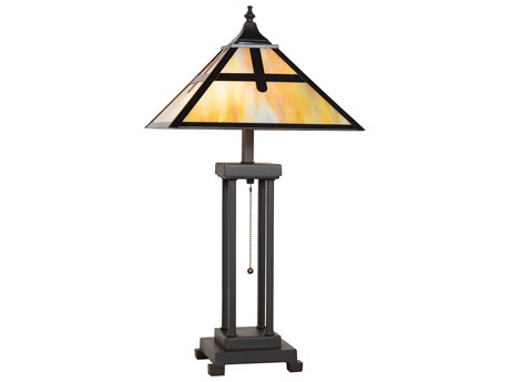 Meyda Cross Mission Mahogany Bronze Beige Iridescent Glass Buffet Lamp
