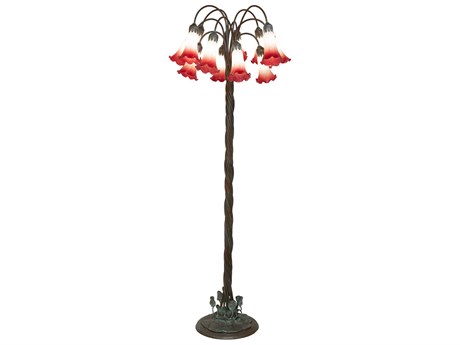 Meyda Pond Lily Bronze Pink White Glass Floor Lamp with Shade
