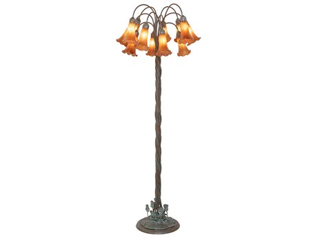 Meyda Pond Lily Bronze Amber Glass Floor Lamp with Shade